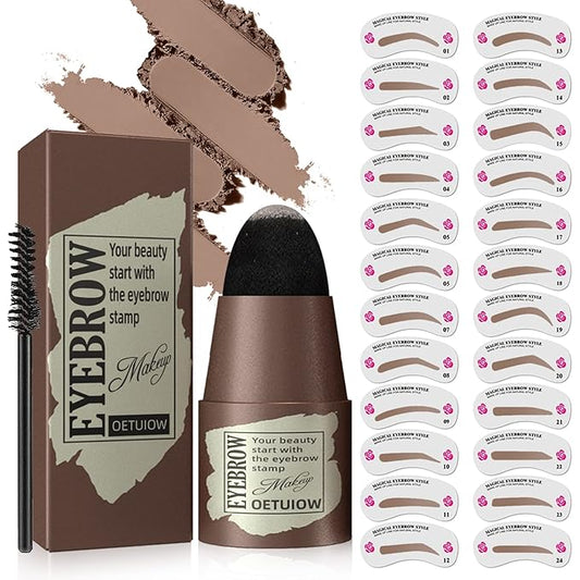 Eyebrow Stamp Stencil Kit - One-Step Eye Brow Stencil Kit with 24 Reusable Thin & Thick Eyebrow Stencils, Long-Lasting Waterproof & Smudge-Proof Brow Stamp Kit for Perfect Eye Makeup