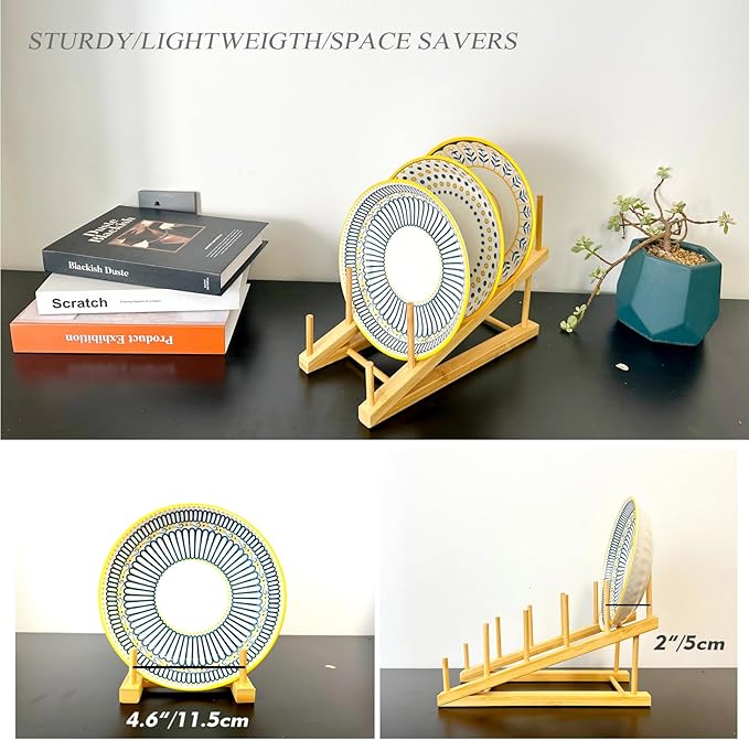 5 Pack Plate Stands for Display,Wooden Multi Plate Holder Cabinet Organizer, 5-Tier Craft Show Vendor Counter Display Rack for Tabletop Book, Art Prints, and Platter