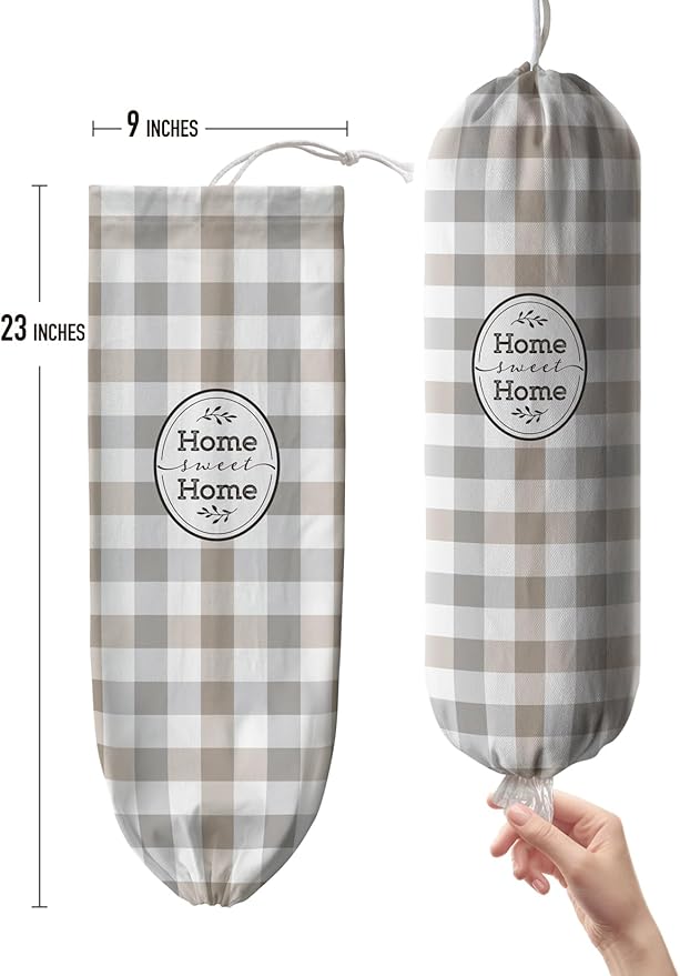 Hglian Beige Grid Plastic Bag Holder Storage,Grocery Shopping Bags Organizer Keeper Dispenser for Kicthen Extra Large