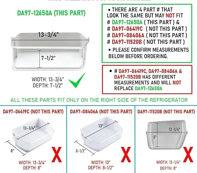 DA97-12650A Right Door Shelf Bin - for SAMSUNG Refrigerator Door shelves - Fridge door condiments beverages organizer - Refrigerator door bin replacement - Fridge plastic shelves bin - W 13-3/4 in