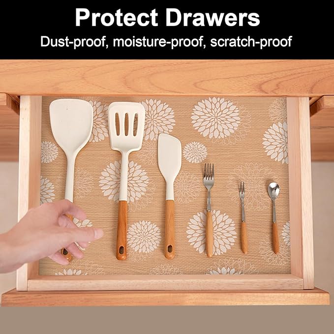 Cooyes Shelf Liners for Kitchen Cabinets Waterproof & Oil-Proof Kitchen Cupboard Mats Non-Slip Drawer Mats EVA Material Non Adhesive Fridge Liner for Shelves（17.5" W x 360" L）