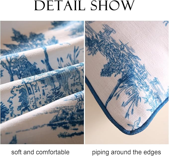 patdrea Designer Square Throw Pillow Covers Set of 2,Rustic Linen with Chinoiserie Blue Scenery Pattern Pillows Cover,Decorative Pillowcases Cushion for Bed Living Room Outdoor Car,18 x18 Inches