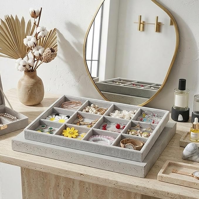 Stratalife Earring Organizer Stackable Jewelry Tray Removable Display Tray Organizer for Jewelry Necklace Earring Drawer Insert 12 Grid Grey