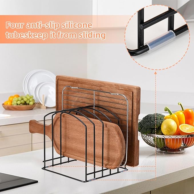 5-Slot Cutting Board Organizer, Bakeware Organizer, and Kitchen Cabinet Organizer for Baking Trays and Cookie Sheets - Black (Mix Pack 2pcs)