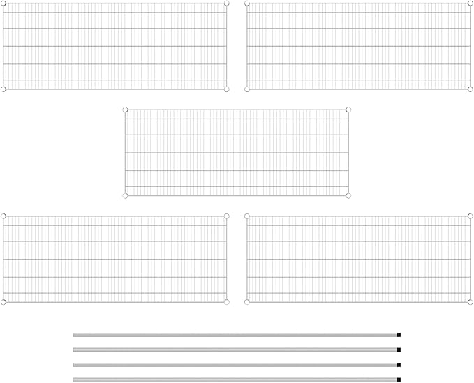 Commercial NSF Listed Chrome Stationary Wire Shelving Kit 24" x 60" x 86", with 5 Shelves Perfect for Warehouse, Walk-in Refrigerator, Freezer, Grocery Store, Restaurant, Dishroom