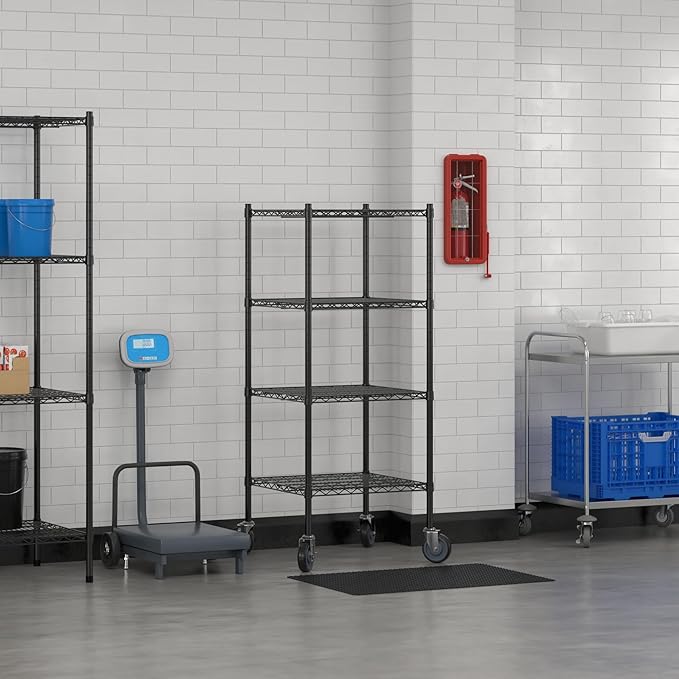 Commercial NSF Listed Black Epoxy Mobile Wire Shelving Kit 24" x 24" x 60", with 4 Shelves Perfect for Warehouse, Walk-in Refrigerator, Freezer, Grocery Store, Restaurant, Dishroom