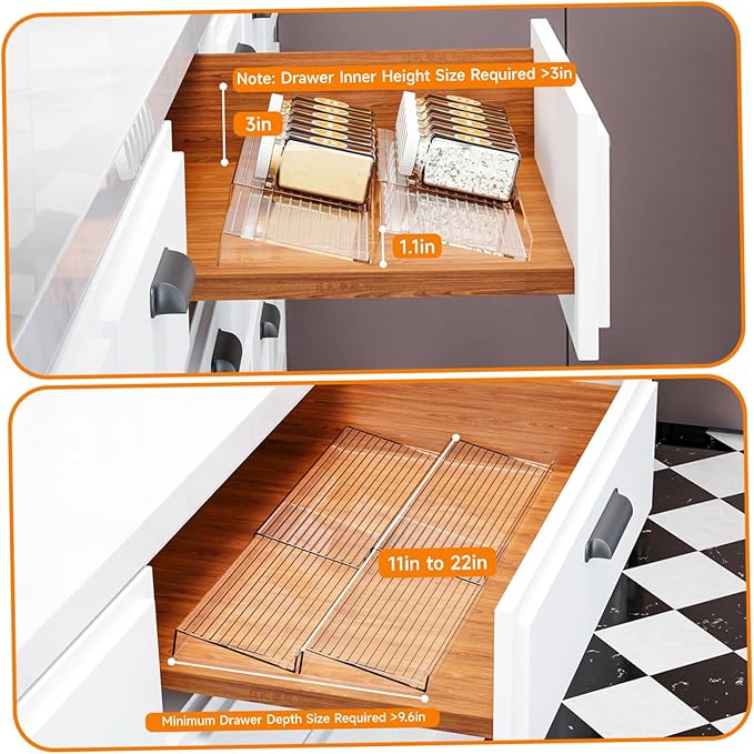 4Pcs Spice Organizer, Clear Plastic Spice Drawer Organizer Large Capacity Slanted Adjustable Seasoning Jars Storage Tray Insert for Kitchen Drawer