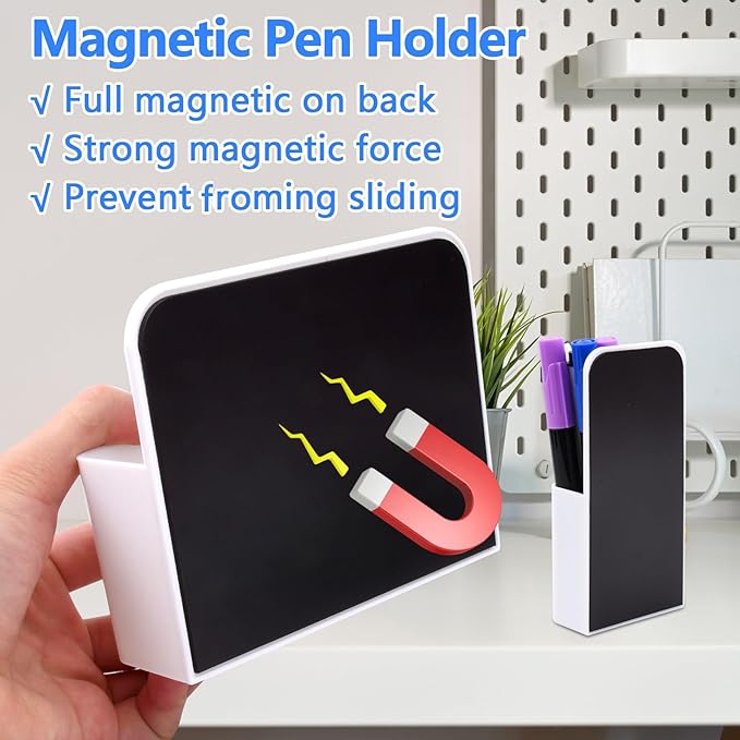 4Pack magnetic marker holder for fridge,Magnetic Dry Erase Marker Holder, Magnetic Marker Holder for Whiteboard, Magnetic Marker Pen Pencil Organizer for Whiteboards, Refrigerator(White)