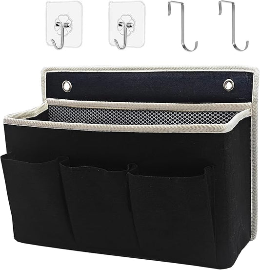 Wall Hanging Organizer Bag/Hanging Baskets with Large Mesh Compartment & 3 Pockets，Over the Door Organizer Space Saving Storage for Bedroom,RV Camper, Closet (Black-1pack)
