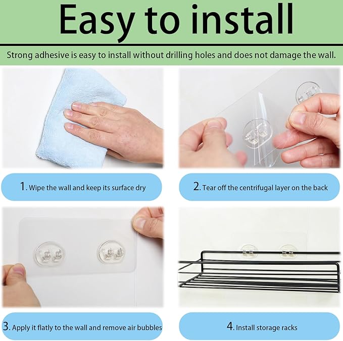 12 Pack Shower Caddy Adhesive Replacement Hooks Transparent Strong Waterproof Wall Hooks No Drilling Bathroom & Kitchen Organizers for Shelves, Soap Holders, Spice Racks(8 Double + 4 Single)