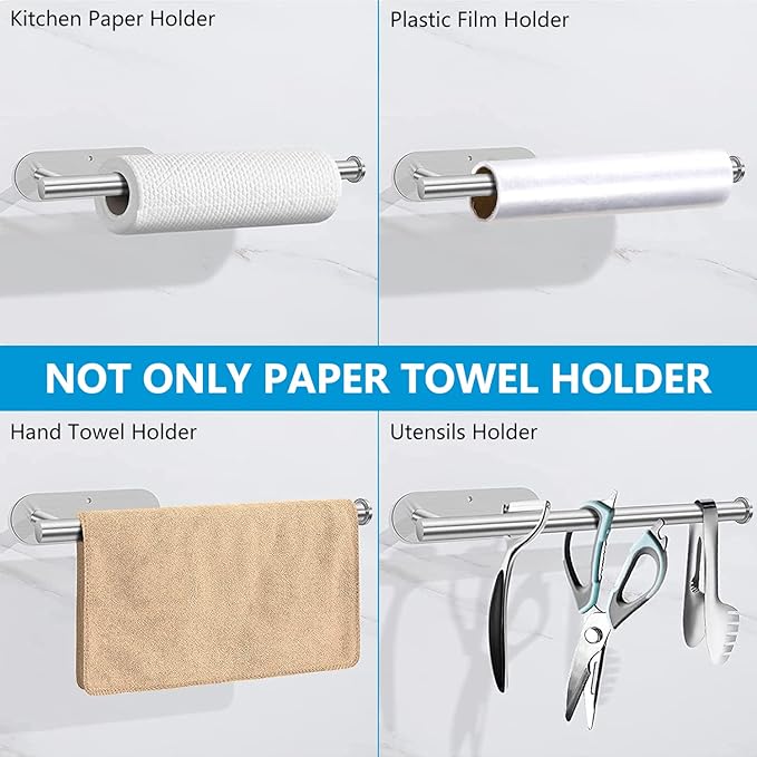 Paper Towel Holder Under Cabinet - Self Adhesive Paper Towel Roll Holder Wall Mount, Gewtur Stainless Steel Paper Towel Holder for Kitchen Bathroom