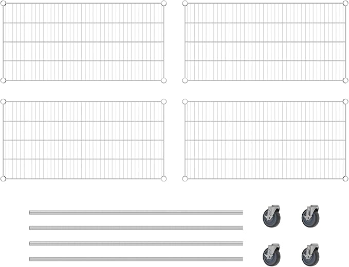 Commercial NSF Listed Chrome Mobile Wire Shelving Kit 21" x 42" x 60", with 4 Shelves Perfect for Warehouse, Walk-in Refrigerator, Freezer, Grocery Store, Restaurant, Dishroom