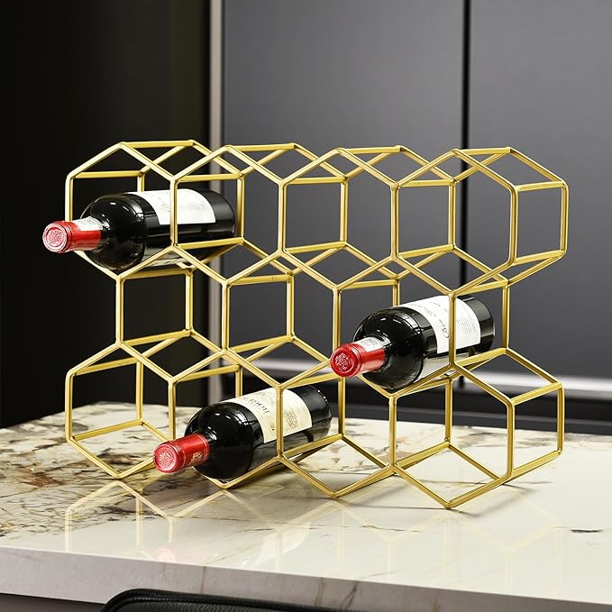Countertop Wine Rack - 14 Bottle Freestanding Modern Gold Metal Small Wine Rack Two-Way designTabletop Wine Holder Stand for Cabinet, Pantry, Wine Bottle Storage - No Assembly Required