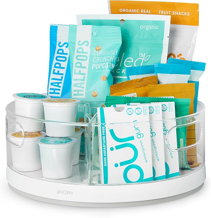 YouCopia Crazy Susan Lazy Susan Organizer,3 BPA-Free Removable Clear Bins with Handles,Rotating Storage Turntable for Kitchen Cabinet,Pantry and Bathroom Organization,(Pack of 6)