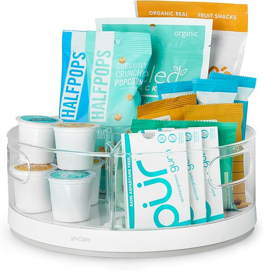 YouCopia Crazy Susan Lazy Susan Organizer,3 BPA-Free Removable Clear Bins with Handles,Rotating Storage Turntable for Kitchen Cabinet,Pantry and Bathroom Organization,(Pack of 6)