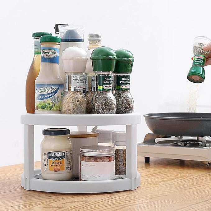 Lazy Susan Organizer, 2 Tier Non Skid Spice Rack Turntable,10-Inch 360 Degree Rotating Seasoning Organizer, for Pantry Cabinet, Kitchen, Countertop, Vanity Display Stand