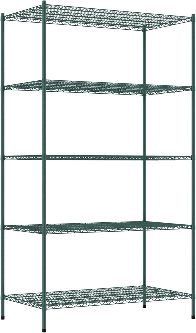 Commercial NSF Listed Green Epoxy Stationary Wire Shelving Kit 30" x 54" x 96", with 5 Shelves Perfect for Warehouse, Walk-in Refrigerator, Freezer, Grocery Store, Restaurant, Dishroom