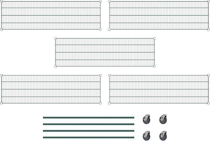 Commercial NSF Listed Green Epoxy Mobile Wire Shelving Kit 18" x 60" x 60", with 5 Shelves Perfect for Warehouse, Walk-in Refrigerator, Freezer, Grocery Store, Restaurant, Dishroom