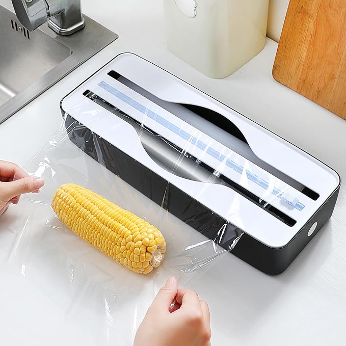 Dual-Slot Multifunctional Kitchen Cutter | For Cling Film, Aluminum Foil, and Parchment Paper Storage & Cutting | Easily Cut Two Materials at Once (Black(suckers))