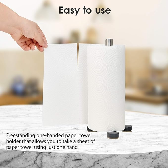 2 Pcs Stainless Steel Countertop Paper Towel Holder, Stable Paper Roll Stand with Suction Cups for Wall or Table