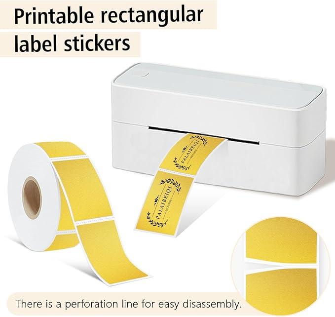 PALAIBEIQI 1x2 inch Blank Removable Freezer Labels Printable Rectangle Stickers 500PCS Water Oil Resistant with Perforation Line for Food Containers Jars Pantry Organization, Gold