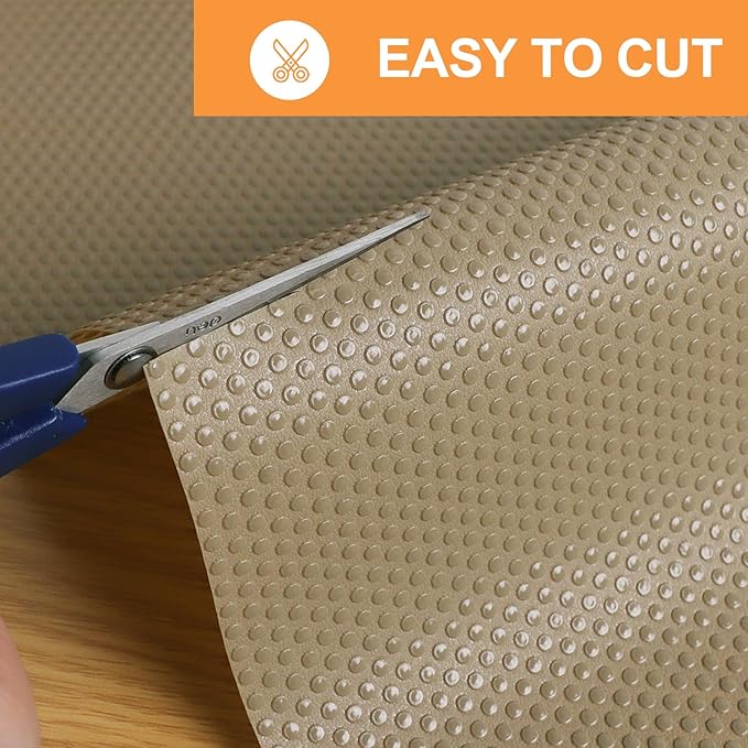 FLPMIX Shelf Liners for Kitchen Cabinets: Waterproof Non-Adhesive Drawer Liner - 12" x 120" Khaki Easy to Cut Cupboard Mat for Pantry Shelves