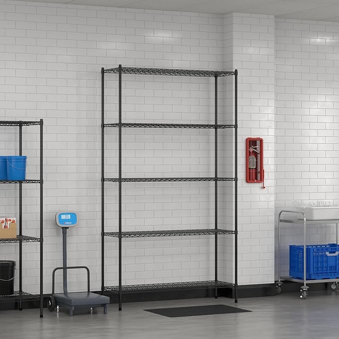 Commercial NSF Listed Black Epoxy Stationary Wire Shelving Kit 18" x 54" x 96", with 5 Shelves Perfect for Warehouse, Walk-in Refrigerator, Freezer, Grocery Store, Restaurant, Dishroom