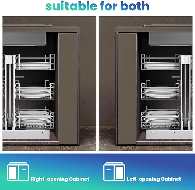 15" W Blind Corner Cabinet Pull Out Organizer, 3 Tier 6-Basket Sliding Cabinet Shelves, Slide Out Storage, Corner Cabinets Shelf for Blind Corner Kitchen/Bathroom Cabinets, Easy to Install&Maintain