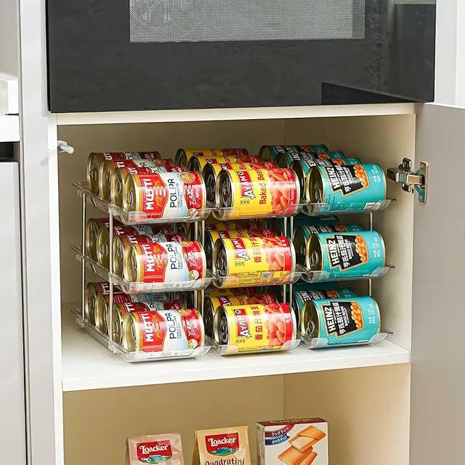 Can Organizer for Pantry， Stacking Can Storage Organizer Pantry，Automatic Can Rack for Fridge, 3Tire 3 Columns Can Holder for 36 Cans, Canned Goods Organizer