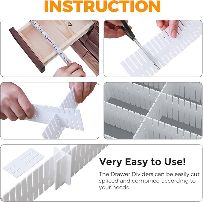 ALBAD Plastic Drawer Dividers Adjustable Drawer Organizer Dividers Separator for Tidying Clutter/Cutlery/Underwear/Socks/Clothes/Dresses/Boxes/Bins in Kitchen Bathroom Bedroom Office
