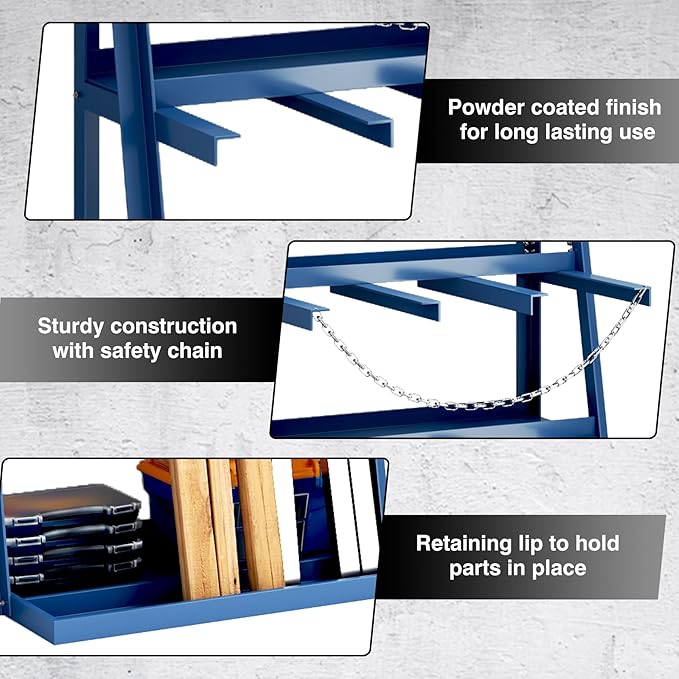 Vertical Bar Rack, 3000 Lb Capacity, 3 Bays Pipe and Lumber Storage Rack, Heavy Duty Standing Bar Storage Shelf with Safety Chains, Steel Long Parts Organizer Shelf, 39"D x 24"W x 84"H, Blue