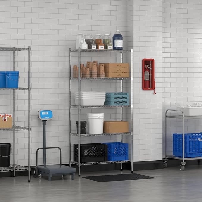 Commercial NSF Listed Chrome Stationary Wire Shelving Kit 14" x 36" x 74", with 5 Shelves Perfect for Warehouse, Walk-in Refrigerator, Freezer, Grocery Store, Restaurant, Dishroom