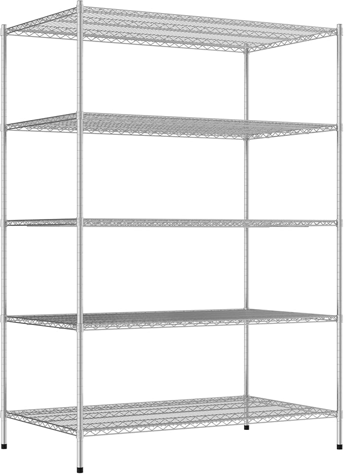 Commercial NSF Listed Chrome Stationary Wire Shelving Kit 36" x 60" x 86", with 5 Shelves Perfect for Warehouse, Walk-in Refrigerator, Freezer, Grocery Store, Restaurant, Dishroom