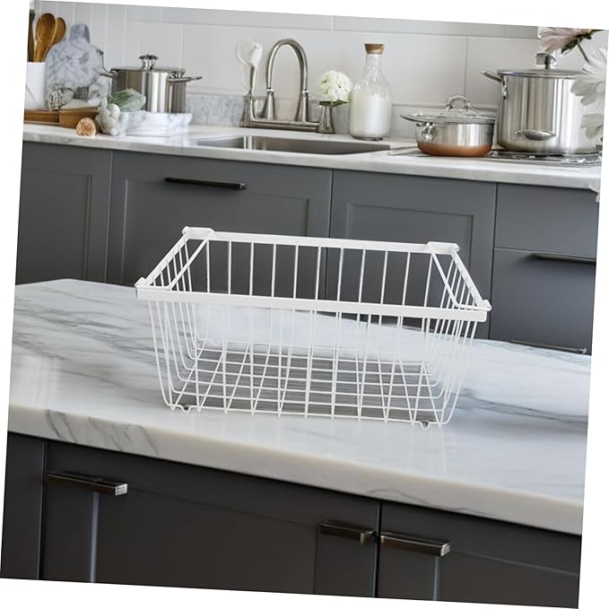 Chest Freezer Organizer With Folding Handle: Stackable Bin Basket Meat Storage Container - Vertical Sides Wire Ventilation Hanging Rack For Upright Deep Refrigerator