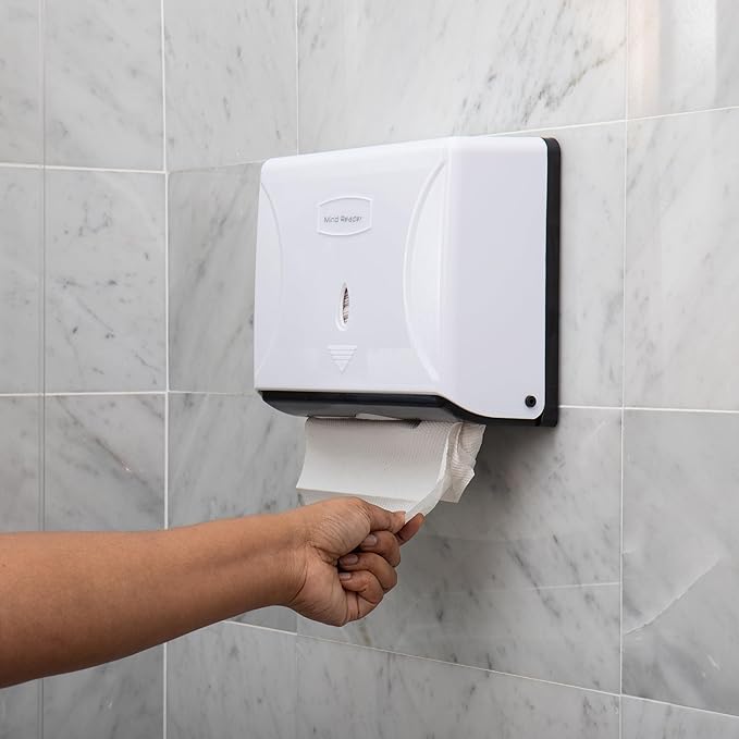 Mind Reader Paper Towel Dispenser, Tri-Fold Towel Holder, Restroom, Wall Mount, Bathroom, 10.25"L x 3.75"W x 8"H, White