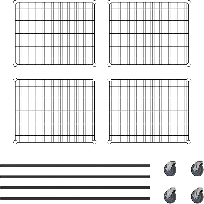 Commercial NSF Listed Black Epoxy Mobile Wire Shelving Kit 24" x 30" x 60", with 4 Shelves Perfect for Warehouse, Walk-in Refrigerator, Freezer, Grocery Store, Restaurant, Dishroom