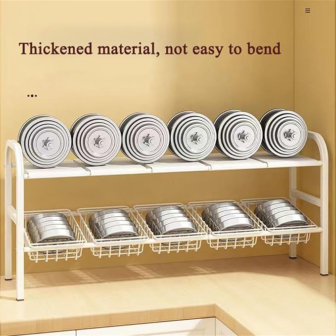 Under Sink Organizers, 2 Tier Stretchable Cabinet Shelf Organizer with 4 Removable Panels and 4 Under Shelf Basket for Under Bathroom Storage,Under Cabinet Shelves,kitchen Sink Storage Rack (white)