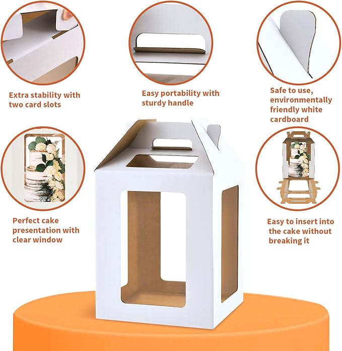 XININSUN Tall Cake Box with 6 Windows, 10x10x12&12x12x14 Large Tiered Cake Boxes,Tall Cake Carrier,large Layer cake box Cake Containers for 10" & 12" Cakes (2Pcs-White)