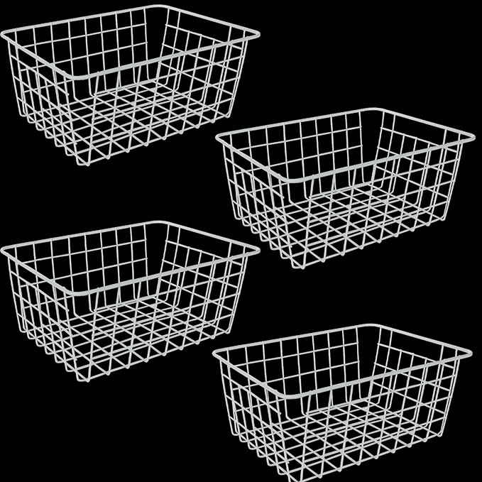 4Pack Freezer Storage Organizer, Deep Refrigerator Wire Household Bins with Built-in Handles, Stackable Freezer Wire Baskets for Chest and Upright Freezer, Cabinet, Pantry, Closet, Bedroom