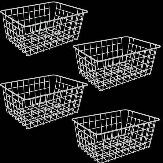 4Pack Freezer Storage Organizer, Deep Refrigerator Wire Household Bins with Built-in Handles, Stackable Freezer Wire Baskets for Chest and Upright Freezer, Cabinet, Pantry, Closet, Bedroom
