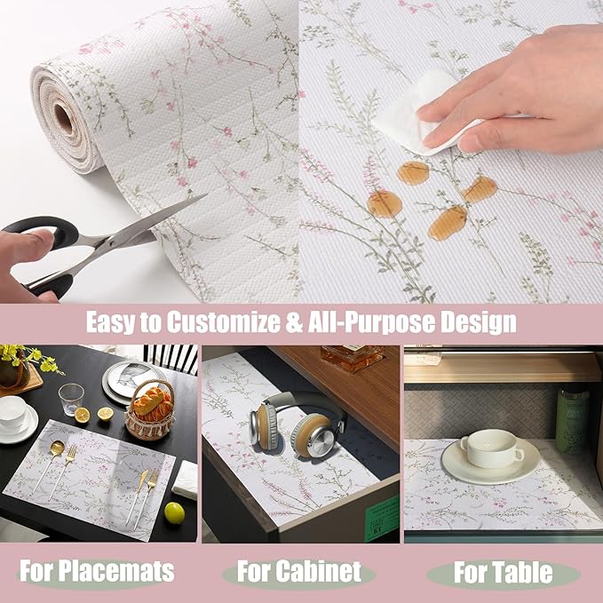 Amiitay Floral Drawer and Shelf Liner for Cabinets 16IN x 10FT, Non-Adhesive and Strong Non-Slip Flower Shelf Cabinet Drawer Liners for Kitchen,Table,Bookshelves,Waterproof Cupboard Liner