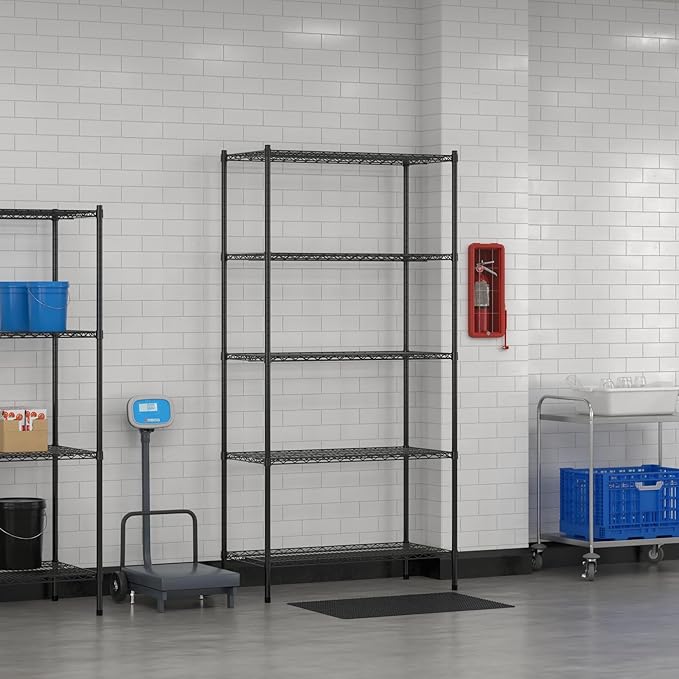 Commercial NSF Listed Black Epoxy Stationary Wire Shelving Kit 21" x 42" x 86", with 5 Shelves Perfect for Warehouse, Walk-in Refrigerator, Freezer, Grocery Store, Restaurant, Dishroom