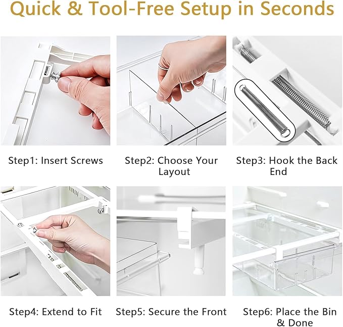Refrigerator Drawer Organizers, Fridge Drawer Organizer, Pull Out with Handle, Clear Container for Food Drinks, Fit for Refrigerator Shelf Under 0.6 Inch, Easy to Install（2-Pack）