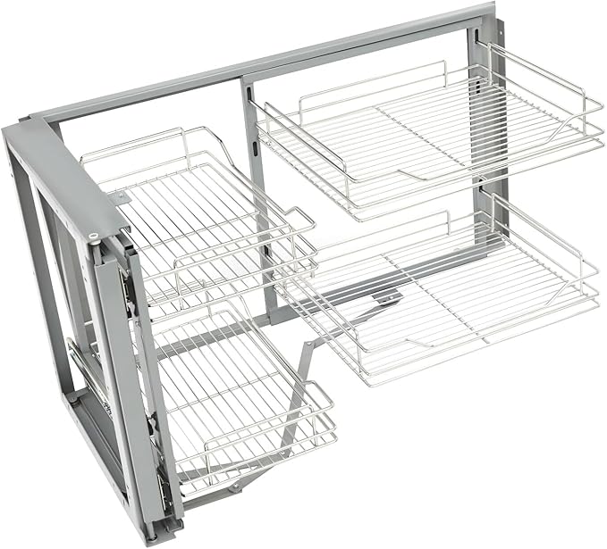 Blind Corner Cabinet, 2-Tier Pull Out Cabinet Stainless Steel Slide Out with 4 Detachable Baskets, Universal Mount Right or Left Soft Close Corner Kitchen Organizer