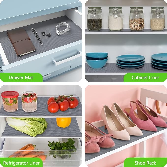 StaHom Shelf Liners for Kitchen Cabinets Non Adhesive，Drawer Liner Non-Slip，Waterproof Refrigerator Liners for Shelves Fridge Mats, Pantry Cabinet Protectors Cupboard Liner- Gray 11.8 x 236.2 Inches