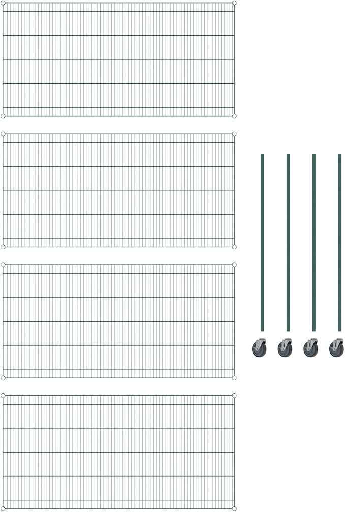 Commercial NSF Listed Green Epoxy Mobile Wire Shelving Kit 36" x 72" x 60", with 4 Shelves Perfect for Warehouse, Walk-in Refrigerator, Freezer, Grocery Store, Restaurant, Dishroom