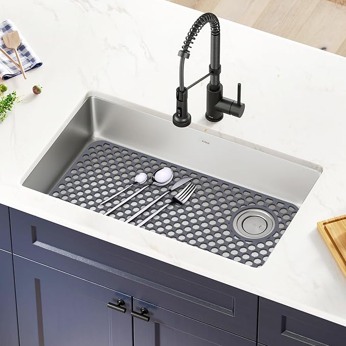 Flytime Silicone Sink Protectors for Kitchen Sink with Right&Left Drain, 28.35"x 14.37" Kitchen Grid Accessory, Non-Slip Heat-Resistant Mat for Bottom of Farmhouse Porcelain Stainless Steel