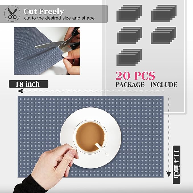 Daixers 20Pcs Refrigerator Liners, Washable Fridge Liner Shelf Mats Refrigerator Pads for Cupboard Cabinet Drawer Home Kitchen Accessories Organization (Grey)