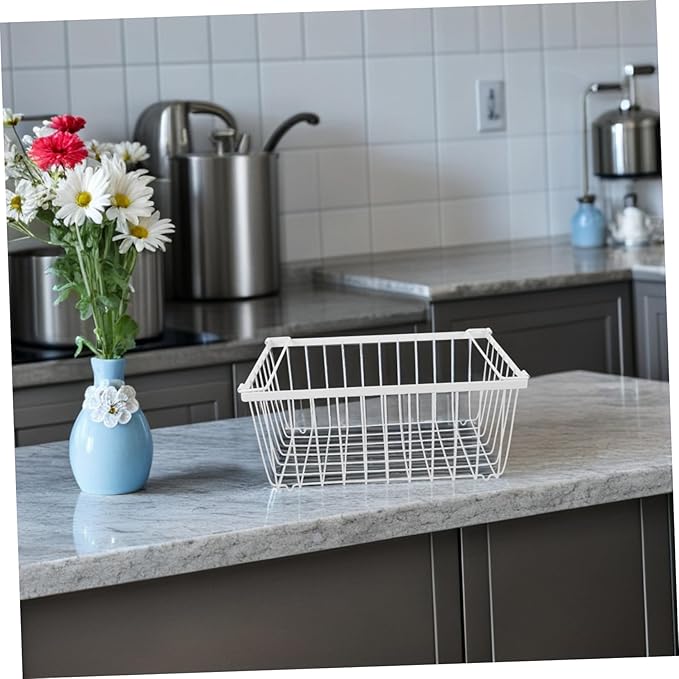 HOMSFOU Deep Freezer Wire Storage Basket Metal Refrigerator Organizer Bin Handles Vertical Sides