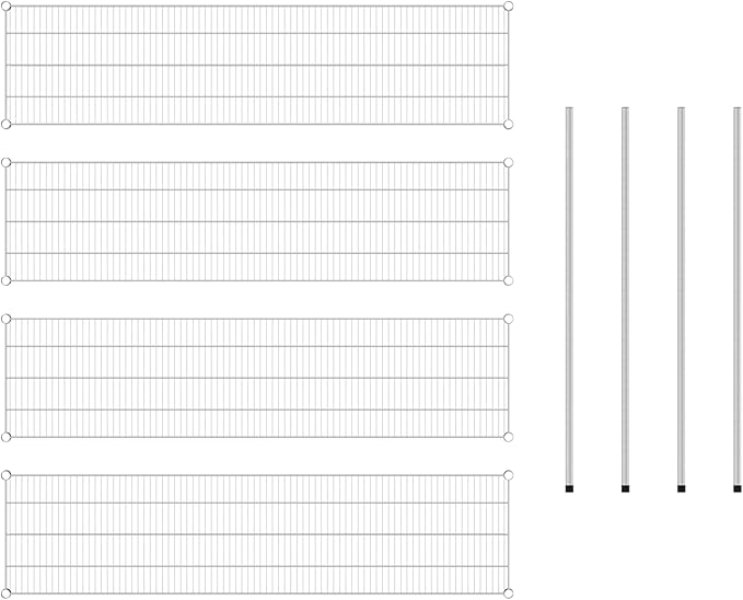 Commercial NSF Listed Chrome Stationary Wire Shelving Kit 18" x 72" x 54", with 4 Shelves Perfect for Warehouse, Walk-in Refrigerator, Freezer, Grocery Store, Restaurant, Dishroom